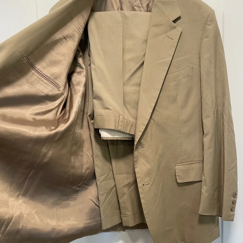 Brooks Brothers Mens Tan Khaki 2 Button Suit Blazer Jacket Trousers Made in USA